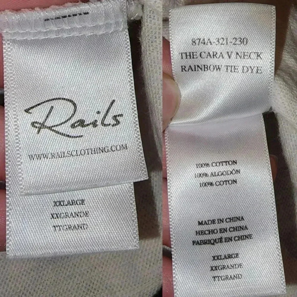 Rails Cara V-neck Slub Cotton Jersey Rainbow Tie Dye Tee Shirt Flawed XXL - Picture 11 of 13